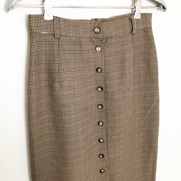 Vintage Handmade Houndstooth Midi Skirt Button Up High Waisted Long Pencil Slit - Picture 2 of 6